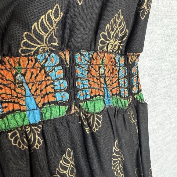 Boho India Maxi Dress Lapogee Womens Size Large Black Sleeveless Ethnic Peacock - Picture 6 of 9
